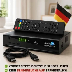 MediaArt Sat Receiver MEDIAART- 4 vorbereitet Deutsche Senderliste Full HD 1080P Digital HDMI 2xUSB Neue modell AAC-LC Audioformat, DVB-S, DVB-S2