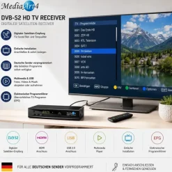 MediaArt Sat Receiver MEDIAART- 4 vorbereitet Deutsche Senderliste Full HD 1080P Digital HDMI 2xUSB Neue modell AAC-LC Audioformat, DVB-S, DVB-S2
