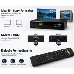 MediaArt Sat Receiver MEDIAART- 4 vorbereitet Deutsche Senderliste Full HD 1080P Digital HDMI 2xUSB Neue modell AAC-LC Audioformat, DVB-S, DVB-S2