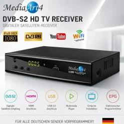 MediaArt Sat Receiver MEDIAART- 4 vorbereitet Deutsche Senderliste Full HD 1080P Digital HDMI 2xUSB Neue modell AAC-LC Audioformat, DVB-S, DVB-S2