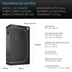 medimary Advance Grow Zelt 90 x 60 x 180 cm Schwarz