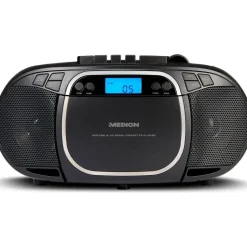 Medion E66476 Stereo Sound System (Boombox, CD-Player, MP3, Kassette, tragbarer Kassettenspieler für Kinder, UKW Radio, AUX, Kopfhörer, Netz & Batterie) schwarz,