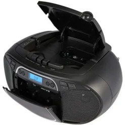 Medion E66476 Stereo Sound System (Boombox, CD-Player, MP3, Kassette, tragbarer Kassettenspieler für Kinder, UKW Radio, AUX, Kopfhörer, Netz & Batterie) schwarz,