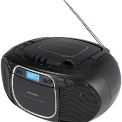 Medion E66476 Stereo Sound System (Boombox, CD-Player, MP3, Kassette, tragbarer Kassettenspieler für Kinder, UKW Radio, AUX, Kopfhörer, Netz & Batterie) schwarz,