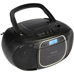 Medion E66476 Stereo Sound System (Boombox, CD-Player, MP3, Kassette, tragbarer Kassettenspieler für Kinder, UKW Radio, AUX, Kopfhörer, Netz & Batterie) schwarz,