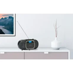 Medion E66476 Stereo Sound System (Boombox, CD-Player, MP3, Kassette, tragbarer Kassettenspieler für Kinder, UKW Radio, AUX, Kopfhörer, Netz & Batterie) schwarz,