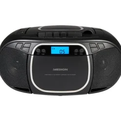 Medion E66476 Stereo Sound System (Boombox, CD-Player, MP3, Kassette, tragbarer Kassettenspieler für Kinder, UKW Radio, AUX, Kopfhörer, Netz & Batterie) schwarz,