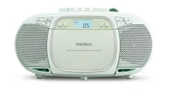Medion LIFE E66476 Tragbare CD-Boombox grün, CD-Player, Kassettendeck, FM-Radio, USB-MP3-Wiedergabe, 30 Senderspeicher, Batteriebetrieb