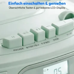 Medion LIFE E66476 Tragbare CD-Boombox grün, CD-Player, Kassettendeck, FM-Radio, USB-MP3-Wiedergabe, 30 Senderspeicher, Batteriebetrieb