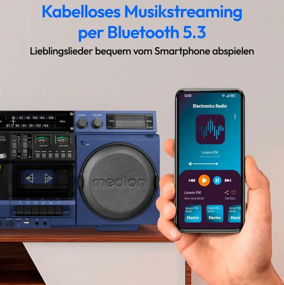 Medion LIFE® P66538 Retro-Boombox blau