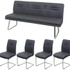 Mendler Esszimmer-Set HWC-H70, Esszimmergruppe Sitzgruppe Esszimmergarnitur, Stoff/Textil Edelstahl gebürstet ~ dunkelgrau 180cm