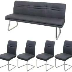 Mendler Esszimmer-Set HWC-H70, Esszimmergruppe Sitzgruppe Esszimmergarnitur, Stoff/Textil Edelstahl gebürstet ~ dunkelgrau 180cm