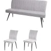Mendler Esszimmer-Set HWC-K16, 2er-Set Stuhl+Sitzbank Esszimmergruppe Sitzgruppe Esszimmergarnitur, Samt Metall ~ hellgrau