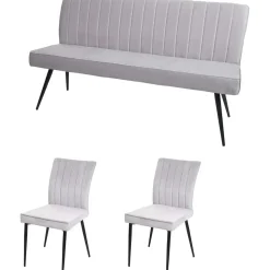 Mendler Esszimmer-Set HWC-K16, 2er-Set Stuhl+Sitzbank Esszimmergruppe Sitzgruppe Esszimmergarnitur, Samt Metall ~ hellgrau