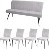 Mendler Esszimmer-Set HWC-K16, 4er-Set Stuhl+Sitzbank Esszimmergruppe Sitzgruppe Esszimmergarnitur, Samt Metall ~ hellgrau