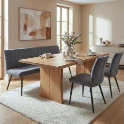 Mendler Esszimmer-Set HWC-K16, 2er-Set Stuhl+Sitzbank Esszimmergruppe Sitzgruppe Esszimmergarnitur, Samt Metall - dunkelgrau