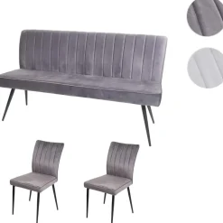 Mendler Esszimmer-Set HWC-K16, 2er-Set Stuhl+Sitzbank Esszimmergruppe Sitzgruppe Esszimmergarnitur, Samt Metall - dunkelgrau