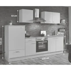 Menke Küchenzeile Classic 270 cm Lava Melamin-Sonoma Eiche Nachbildung