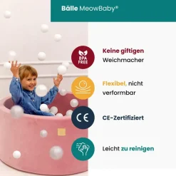 MeowBaby Bällebad, Ecru, Beige, Weiß, Textil, 90x30x90 cm, Made in EU, Spielzeug, Kinderspielzeug, Bällebad