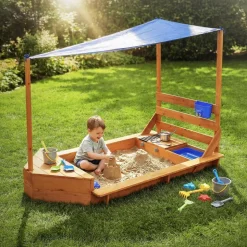 ML-Design Sandkasten mit Dach Boot blau