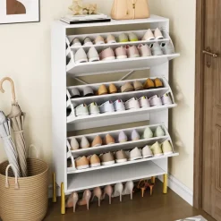 modfu Schuhschrank 73 x 120 x 24 cm 3 Türen hochglänzend / weiß