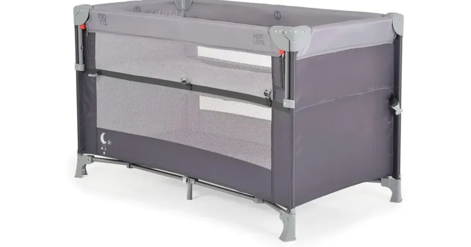 Moni Reisebett Next Level, 2 Ebenen, Matratze, Seite zum klappen, Beistellbett grau