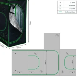 MuCoLa Growbox Gewächshaus Indoor Pflanzenzelt 120 x 120 x 200 cm Schwarz