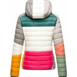 Navahoo Damen Steppjacke leichte Übergangsjacke mit Kapuze im Colourblocking Stil Lulana Multikulti
