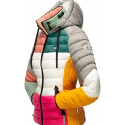 Navahoo Damen Steppjacke leichte Übergangsjacke mit Kapuze im Colourblocking Stil Lulana Multikulti