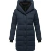 Navahoo Damen, Wintermantel warmer Steppmantel lang mit Kapuze und abnehmbarem Fleece-Kragen Knutschilein Navy Gr. S - S