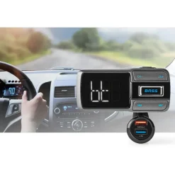 Nedis Audio Transmitter fürs Auto - Bluetooth 5.0 UKW-Sender für Playlists & Freisprechfunktion - 2 USB-Ladeanschlüsse (3.0A, 2.4A) - Flexibler Schwanenhals & LED-Display