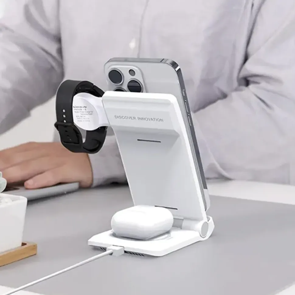 Nillkin 3in1 MagSafe Ladegerät Smartphone Watch TWS, weiß - Weiß