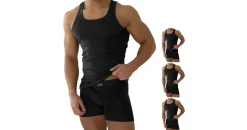 Normani 4 Stück Herren-Unterhemd Feinripp Schwarz in Schwarz | Gr.: 3XL