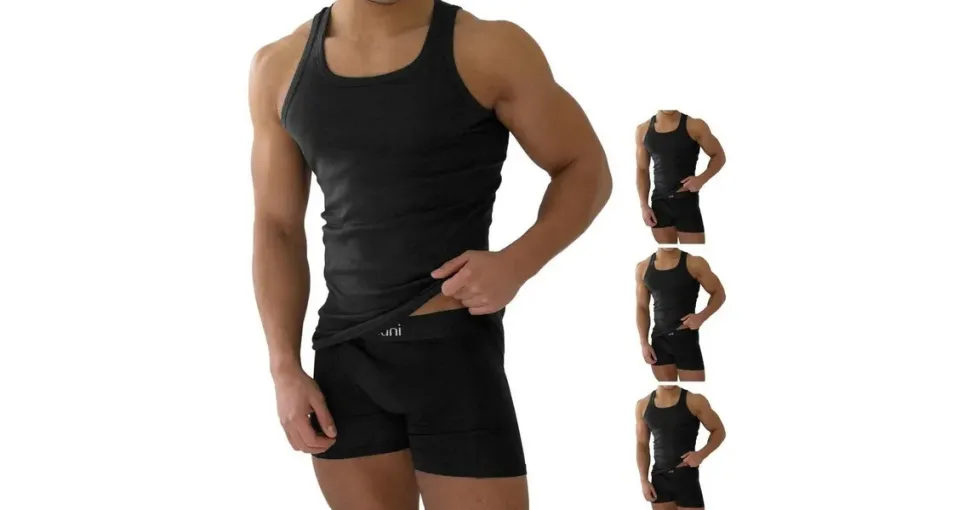 Normani 4 Stück Herren-Unterhemd Feinripp Schwarz in Schwarz | Gr.: 3XL