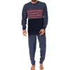 normann Frottee Pyjama Schlafanzug Bündchen Rundhals Blau 52