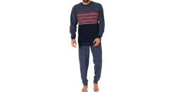 normann Frottee Pyjama Schlafanzug Bündchen Rundhals Blau 52
