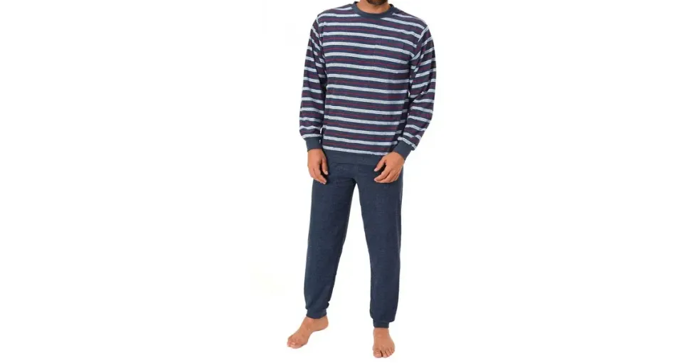 normann Frottee Pyjama Schlafanzug lang Blau 56