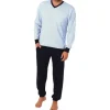 normann Pyjama Herren langarm Schlafanzug mit Bündchen Blau 48
