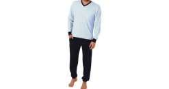 normann Pyjama Herren langarm Schlafanzug mit Bündchen Blau 48