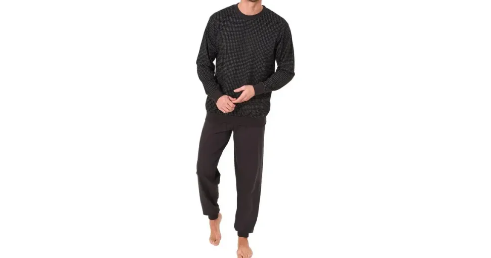 normann Pyjama Schlafanzug Bündchen Grau 54