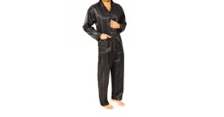 normann Satin Pyjama lang Schattenstreifen Anthrazit 58