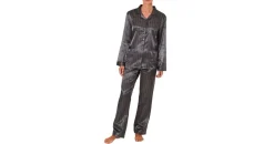 normann-wäschefabrik Langer Satin Pyjama Anthrazit 40/42