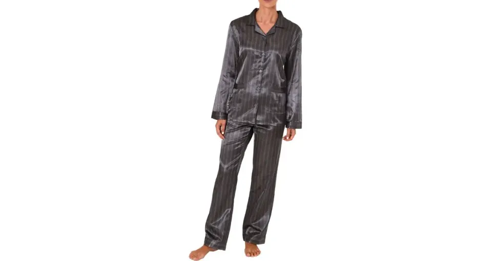 normann-wäschefabrik Langer Satin Pyjama Anthrazit 40/42