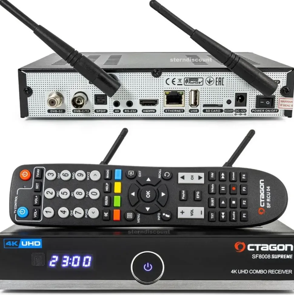 Octagon SF8008 Supreme 4K UHD Combo Receiver DVB-S2X + DVB-C/T2 500GB HDD - Schwarz