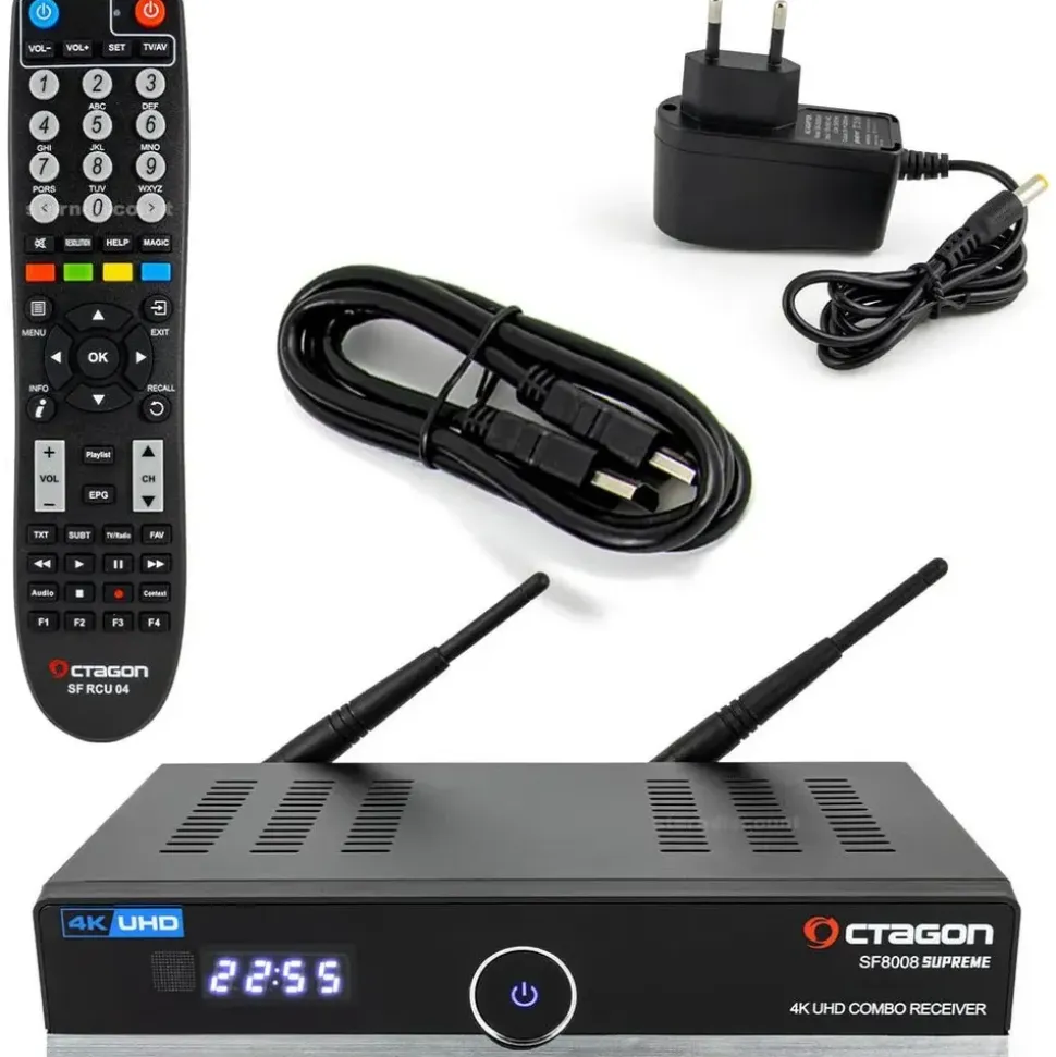 Octagon SF8008 Supreme 4K UHD Combo Receiver DVB-S2X + DVB-C/T2 500GB HDD - Schwarz