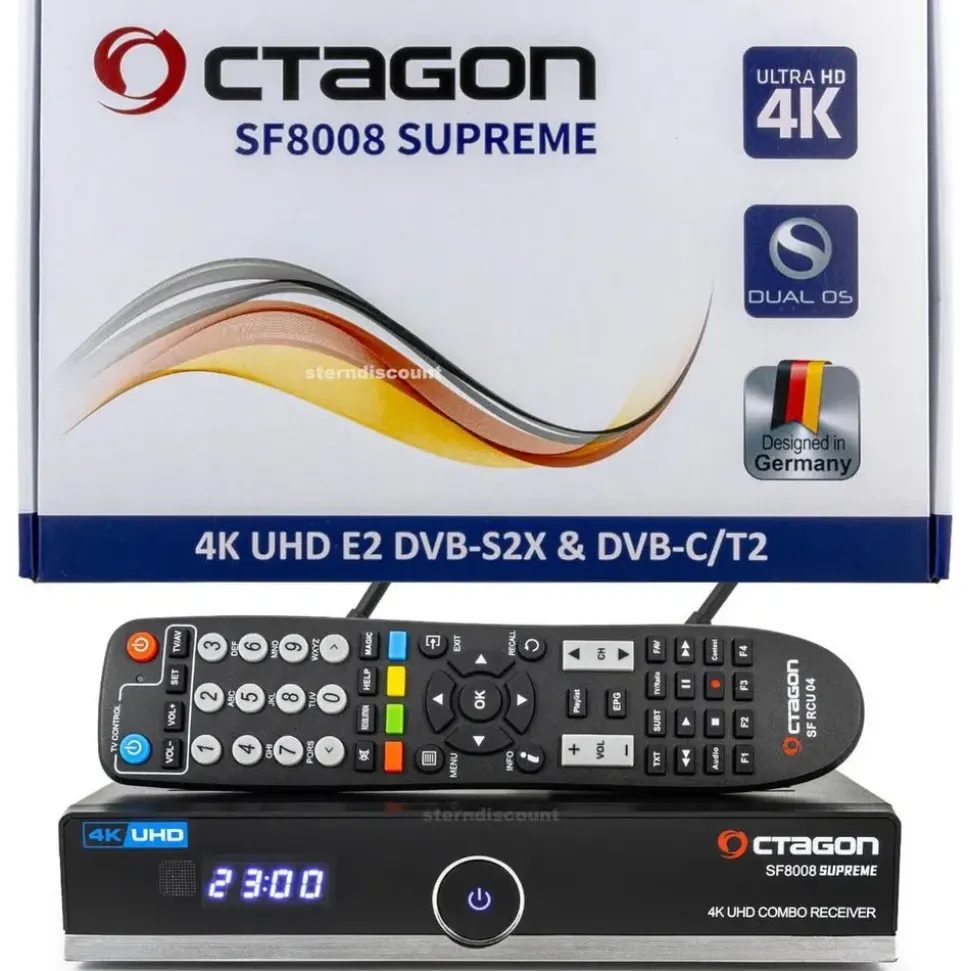 Octagon SF8008 Supreme 4K UHD Combo Receiver DVB-S2X + DVB-C/T2 500GB HDD - Schwarz
