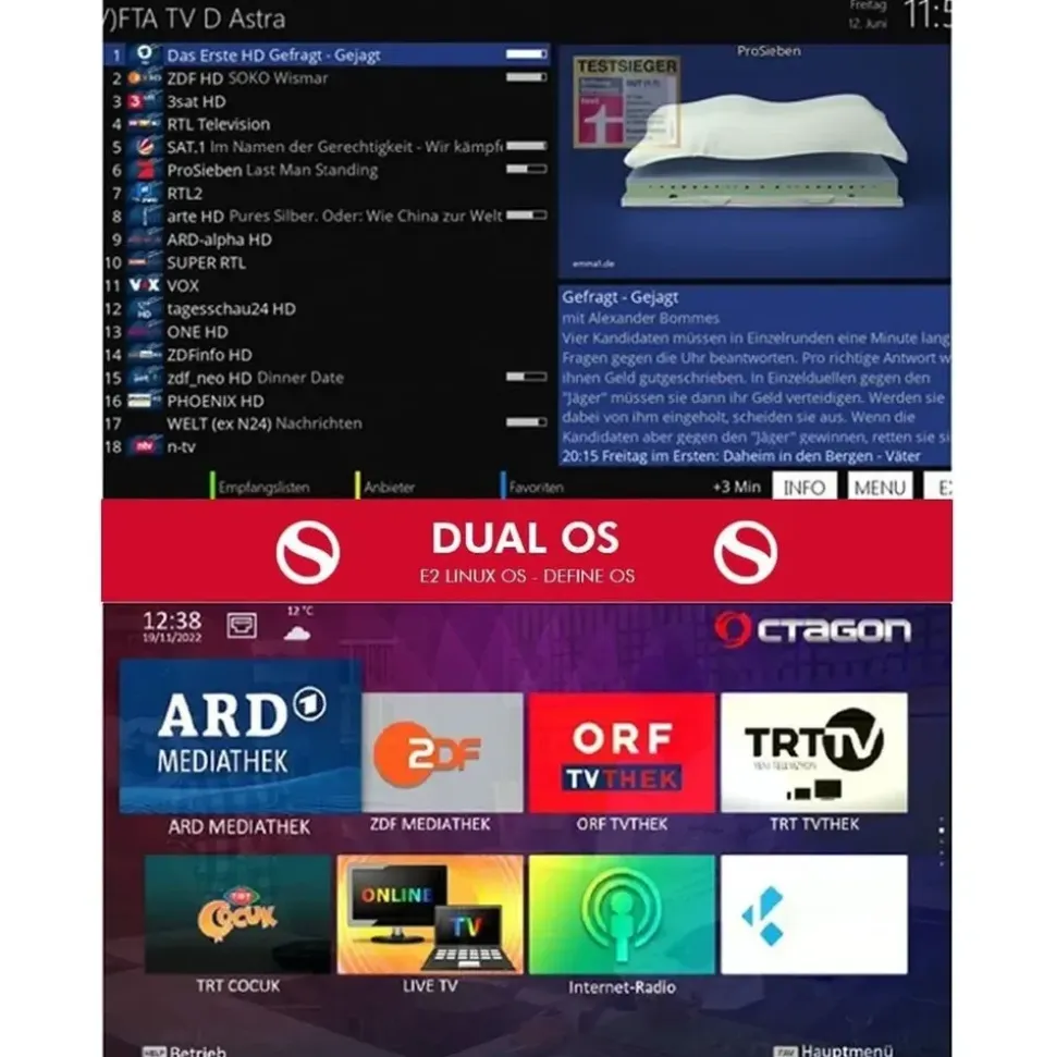 Octagon SF8008 Supreme 4K UHD Combo Receiver DVB-S2X + DVB-C/T2 500GB HDD - Schwarz