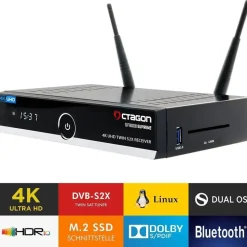 Octagon SF8008 V3 UHD E2 Linux PVR Twin Sat Receiver, 2X DVB-S2X Tuner, & Define OS, mit Aufnahmefunktion, M.2 M Key, Gigabit LAN, Kartenleser, Sat to IP, Multistream, WiFi WLAN
