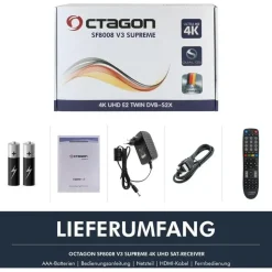 Octagon SF8008 V3 UHD E2 Linux PVR Twin Sat Receiver, 2X DVB-S2X Tuner, & Define OS, mit Aufnahmefunktion, M.2 M Key, Gigabit LAN, Kartenleser, Sat to IP, Multistream, WiFi WLAN