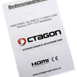 Octagon SF8008 V3 UHD E2 Linux PVR Twin Sat Receiver, 2X DVB-S2X Tuner, & Define OS, mit Aufnahmefunktion, M.2 M Key, Gigabit LAN, Kartenleser, Sat to IP, Multistream, WiFi WLAN